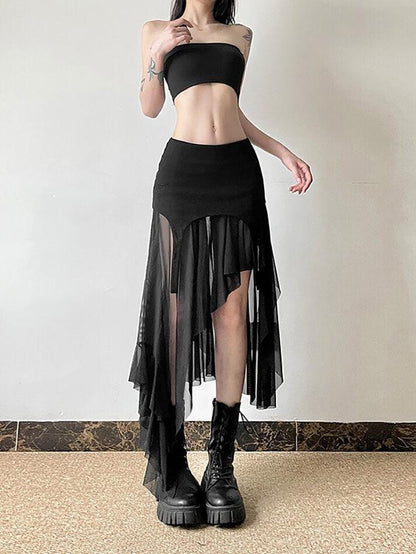 Goth Asymmetrical Mesh Mini Skirt