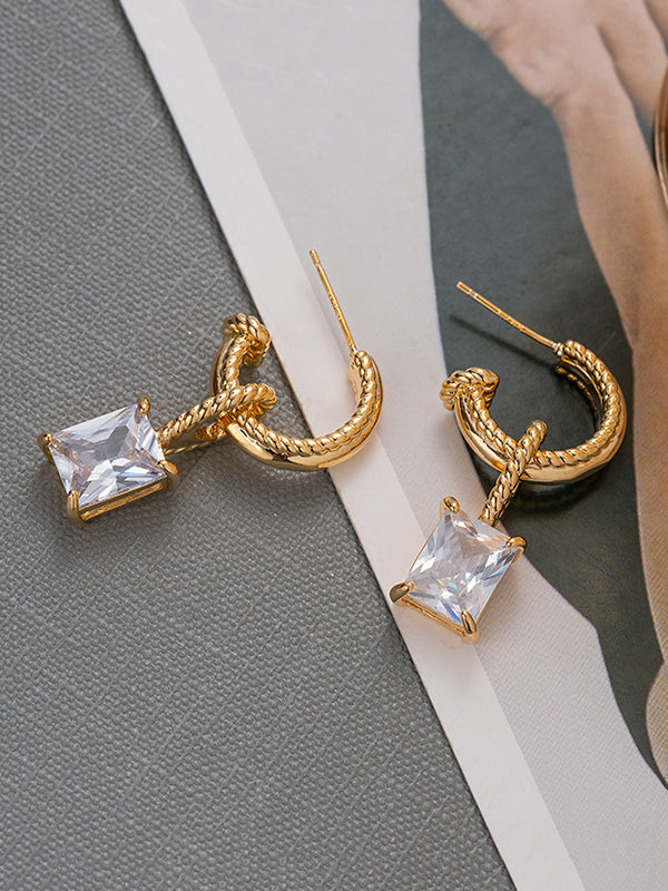 Geometric Rhine Stones Drop Earrings