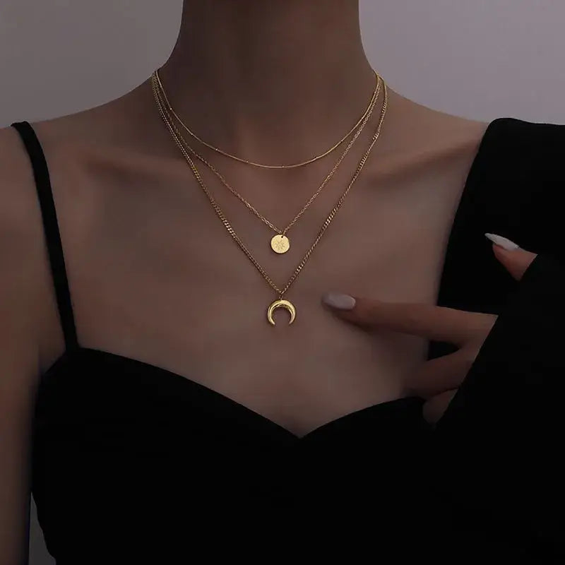 Free Shipping For Moon Three Layer Golden Layer Necklace