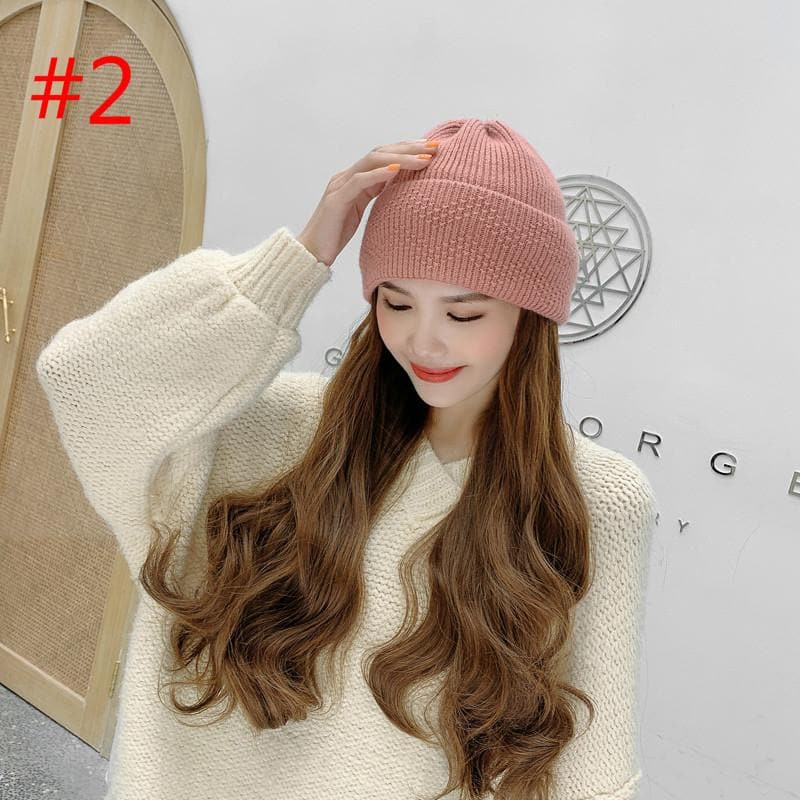 Free Shipping For Hivava Fashion Knitting Hat With Removable Long Curly Wig