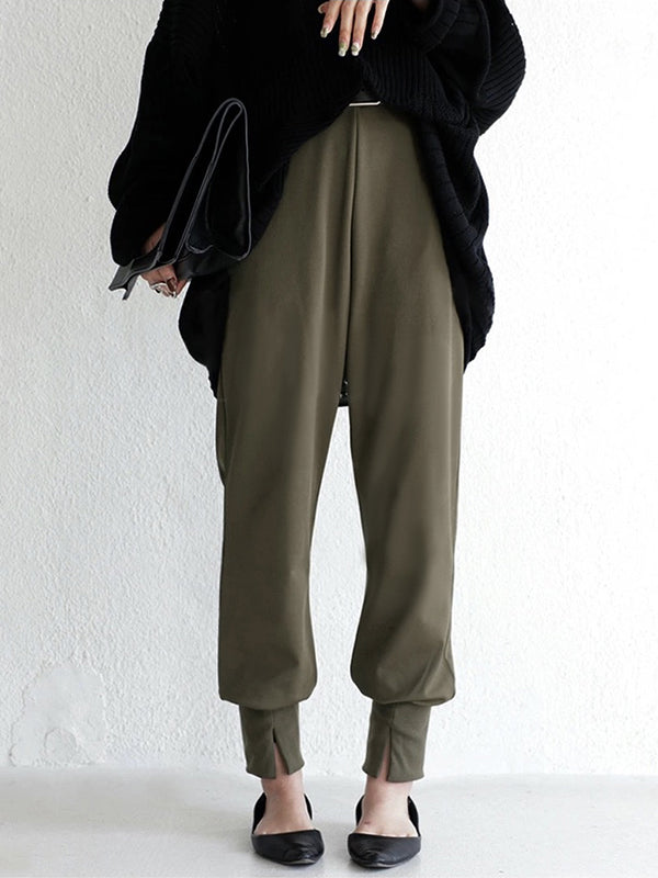 Casual High Waisted Split-Front Solid Color Pants