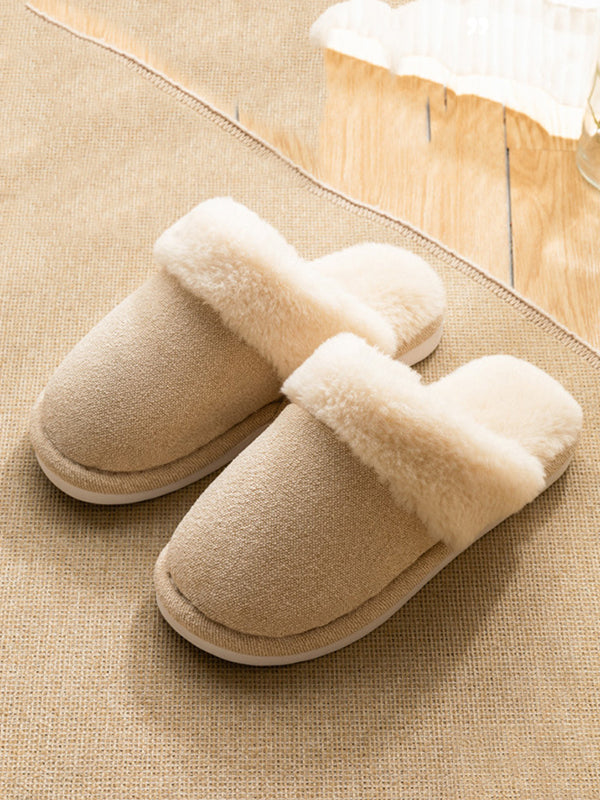 Home Wear Velvet Keep Warm Solid Color Slippers-Homeunderwear