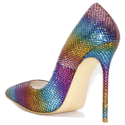 Sexy Color Block Sequin Snakeskin Pumps