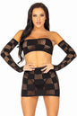 Free Shipping For 3 Piece Checkerboard Net Bandeau, Mini Skirt & Arm Warmers