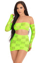 Free Shipping For 3 Piece Checkerboard Net Bandeau, Mini Skirt & Arm Warmers