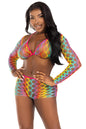 Free Shipping For 3 Piece Rainbow Hardcore Net Bra Top, Shrug, And Boy Shorts