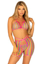 Free Shipping For 3 Piece Rainbow Net Bikini Top, G-String & Biker Chaps