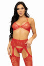 Free Shipping For 3 Piece Rhinestone Lace Bra Top, G-String & Fishnet Garter Stockings Set