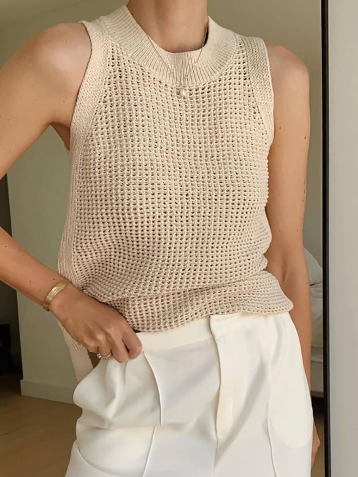 Knit Hollow Solid Vest