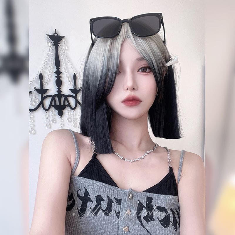 Free Shipping For Hivava eGirl Silver Gradient Black Straight Bob Wig