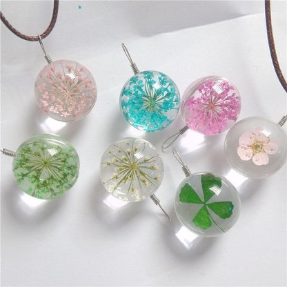 Manual Dandelion Clovers Lace Dried Flower Glass Ball Time Gem Clavicle Pendant Necklace-Homeunderwear