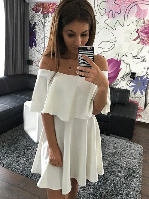 Clearance Off Shoulder Pure Color Short Sleeves Sexy Short Dress