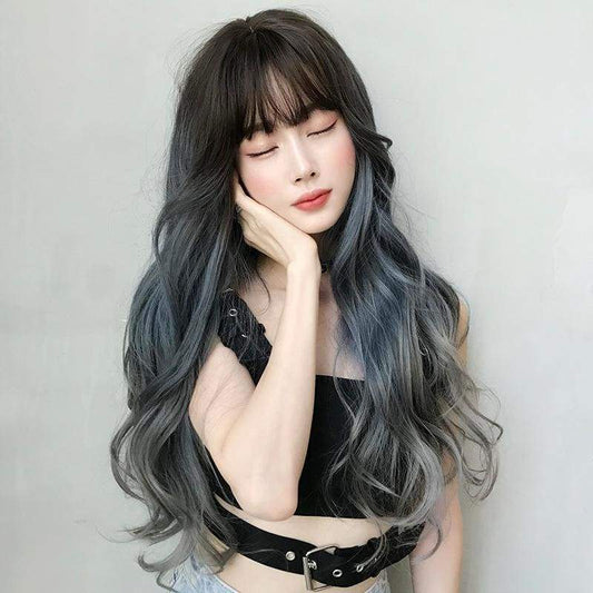 Free Shipping For Hivava Blue Gray Long Curly Wig