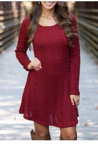 Clearance Knitting Round Neck Long Sleeve Sweater with Plus Size