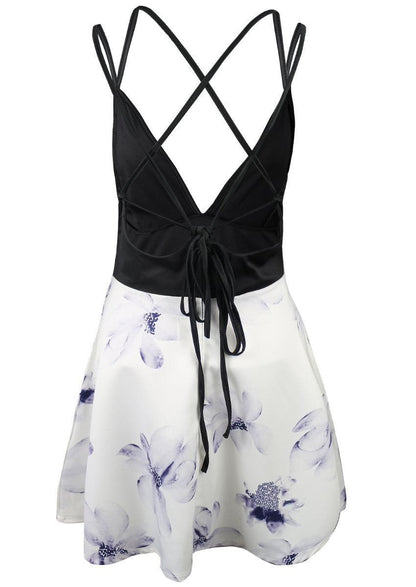 Clearance Spaghetti Strap V-neck Sleeveless Print Short Dress