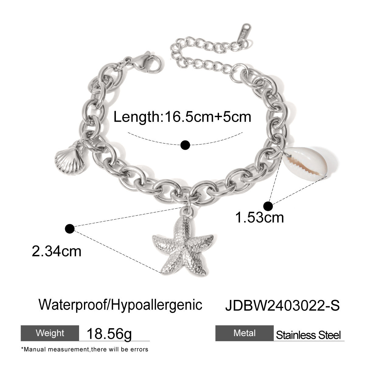 Free Shipping ForStainless Steel Starfish Shell Conch Bracelet For Women Fashion Beach Bracelets Birthday Jewelry Gifts