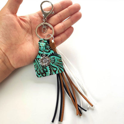 Ethnic Turquoise Sunflower Tassel Key Chain