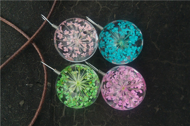 Manual Dandelion Clovers Lace Dried Flower Glass Ball Time Gem Clavicle Pendant Necklace-Homeunderwear