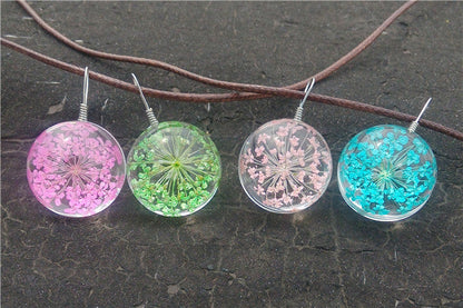 Manual Dandelion Clovers Lace Dried Flower Glass Ball Time Gem Clavicle Pendant Necklace-Homeunderwear