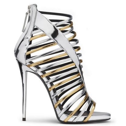 Chic Unveiling Elegance Metallic Strappy Roman Sandals-Homeunderwear