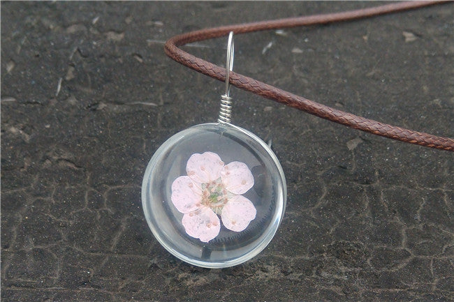 Manual Dandelion Clovers Lace Dried Flower Glass Ball Time Gem Clavicle Pendant Necklace-Homeunderwear