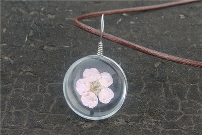 Manual Dandelion Clovers Lace Dried Flower Glass Ball Time Gem Clavicle Pendant Necklace-Homeunderwear