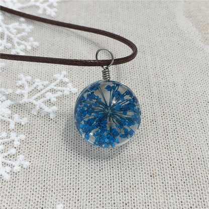 Manual Dandelion Clovers Lace Dried Flower Glass Ball Time Gem Clavicle Pendant Necklace-Homeunderwear