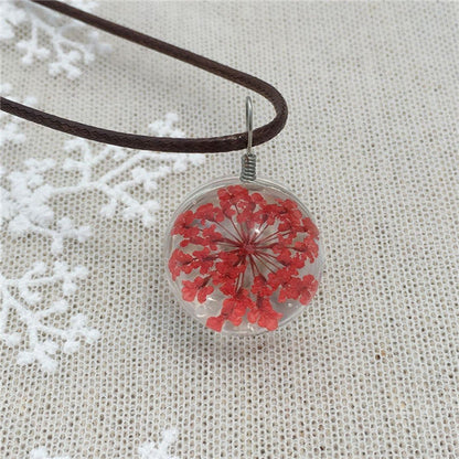 Manual Dandelion Clovers Lace Dried Flower Glass Ball Time Gem Clavicle Pendant Necklace-Homeunderwear