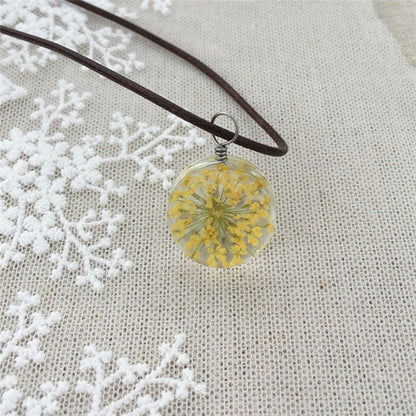 Manual Dandelion Clovers Lace Dried Flower Glass Ball Time Gem Clavicle Pendant Necklace-Homeunderwear