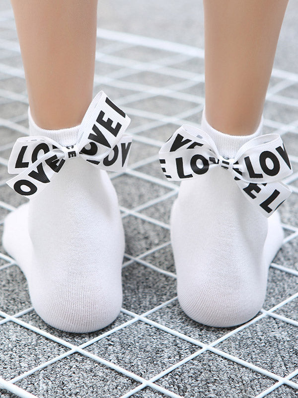 Tide Letter Bow Decoration Socks