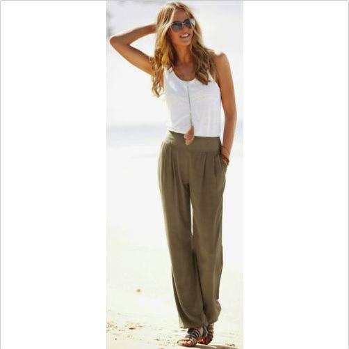 Clearance High Waist Draped Design Wide Leg Long Pants