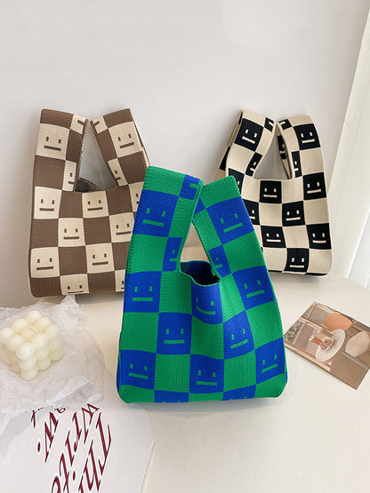 Urban Checkerboard Plaid Color-Block Bags Accessories Handbags-Homeunderwear