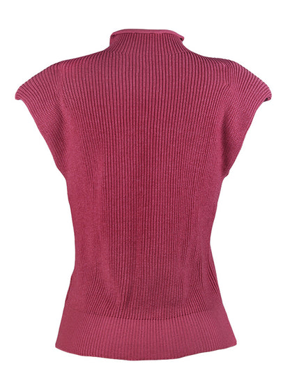 Casual Cap Sleeve Solid Color High-Neck Sweater Tops Pullovers-Homeunderwear