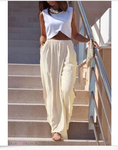 Clearance High Waist Draped Design Wide Leg Long Pants