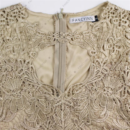 Clearance Sleeveless Scoop Golden Laces Patchwork Dress