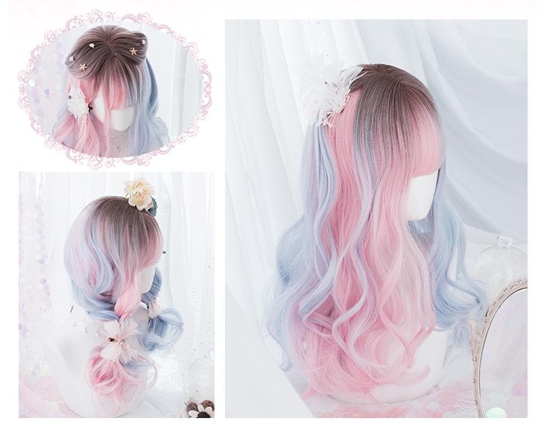 Free Shipping For Hivava Blue Pink Mixed Lolita Long Curl Wig