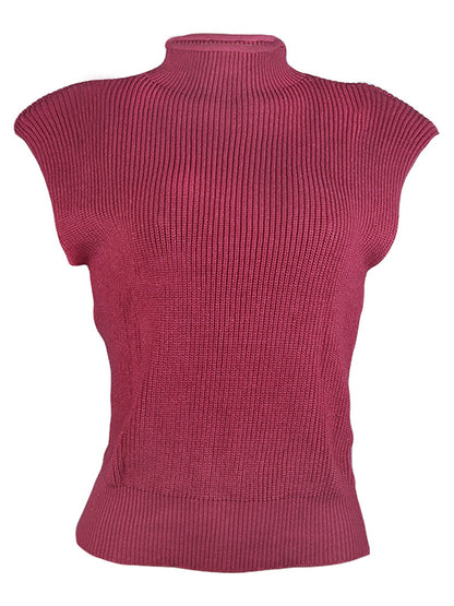 Casual Cap Sleeve Solid Color High-Neck Sweater Tops Pullovers-Homeunderwear