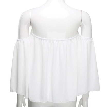 Sexy Off Shoulder Long Sleeve Chiffon Loose Blouses Larging Code