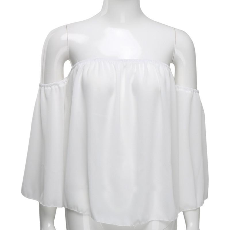 Sexy Off Shoulder Long Sleeve Chiffon Loose Blouses Larging Code