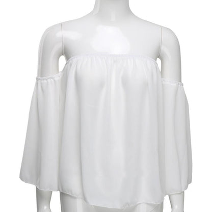 Sexy Off Shoulder Long Sleeve Chiffon Loose Blouses Larging Code