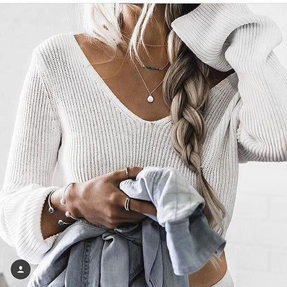 Sexy White Long Sleeve Crop Top Sweater