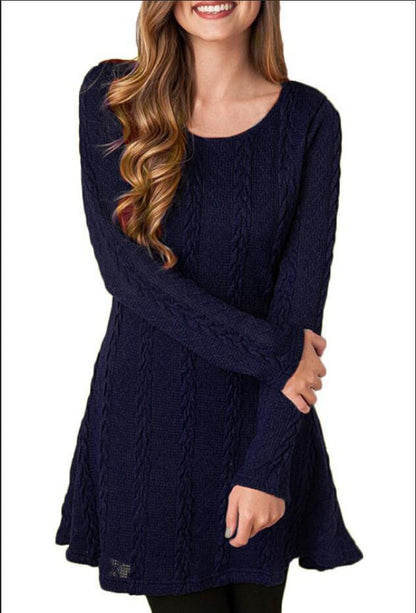 Clearance Knitting Round Neck Long Sleeve Sweater with Plus Size