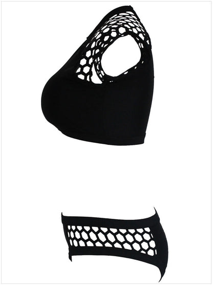 Free Shipping Clearance Hollow Patchwork Solid Two Pieces Swimwear Bikini Set