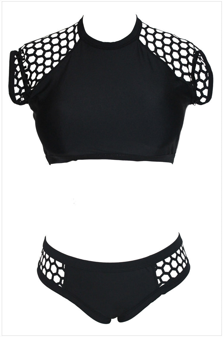 Free Shipping Clearance Hollow Patchwork Solid Two Pieces Swimwear Bikini Set