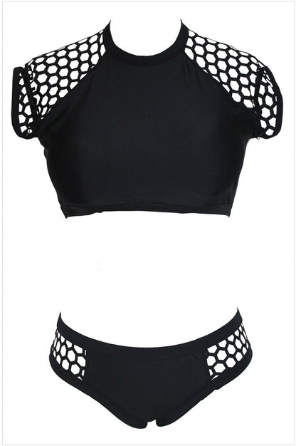 Free Shipping Hollow Patchwork Solid Two Pieces Swimwear Bikini Set