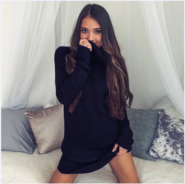 Sexy Turtle Neck Long Sweater Dress