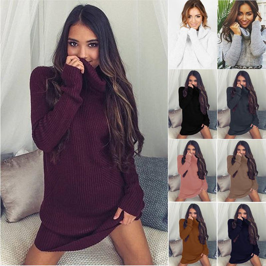 Sexy Turtle Neck Long Sweater Dress