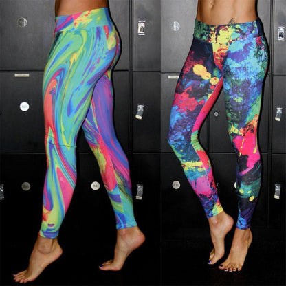 Clearance Low Waist Elastic Colorful Print Long Slim Leggings