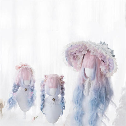 Free Shipping For Hivava Lolita Pink Blue Gradient Long Curly Wig