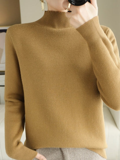 Skinny Solid Color Half Turtleneck Sweater Tops